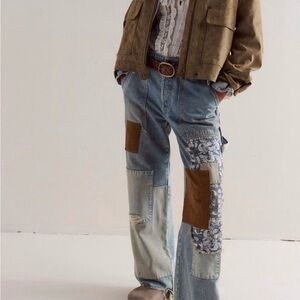 We The Free Women's Relaxed Patchwork Jeans - Blue and Brown